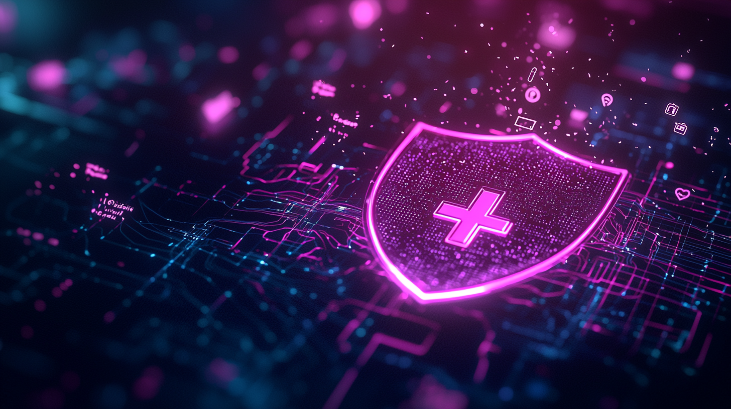 Escudo digital com cruz médica — proteção de dados e privacidade na saúde
